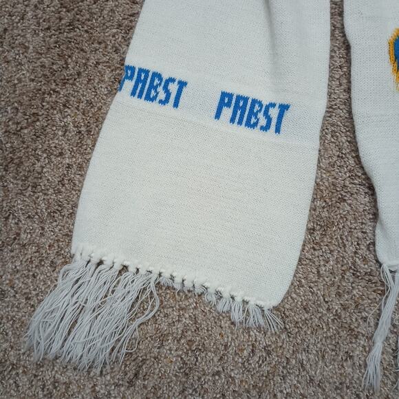 Vintage Milwaukee Brewers Logo Pabst Beer White Fringe Scarf 56" - Picture 5 of 8